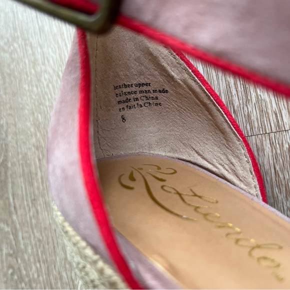 Anthropologie Liendo Seychelles Villa Wedges in Pink Suede with Red Trim size 8 - Picture 9 of 16